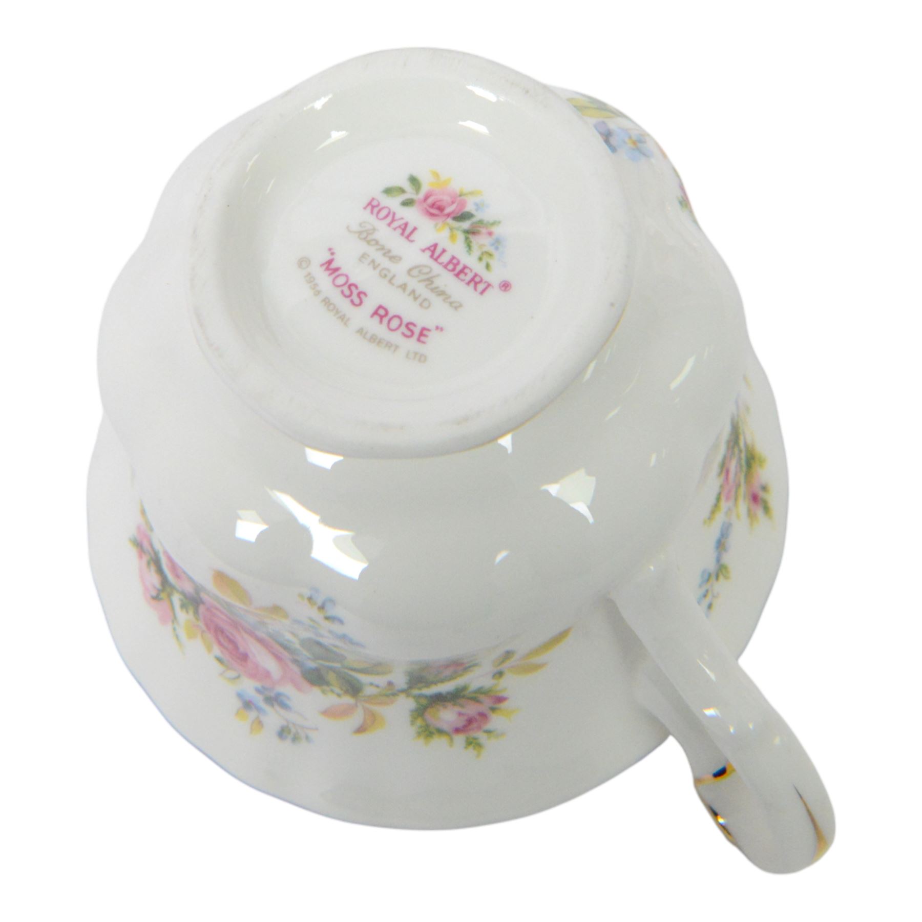 Royal Albert Moss Rose tea and dinner wares, including teapot, coffee pot, fourteen cups and saucers, milk jug, open sucrier etc  