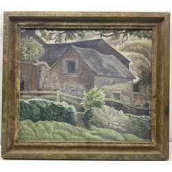 J Higgins (British Early/Mid-20th century): Impressionist Cottage Landscape, oil on board inscribed verso 46cm x 54cm
