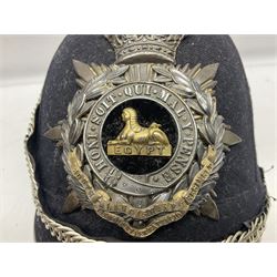 Victorian British Army South Lancashire Regiment 1st Volunteer Battalion other ranks blue cloth home service helmet with helmet plate, spike and chinstrap