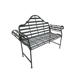 Wrought steel garden bench in light blue and bronze finish