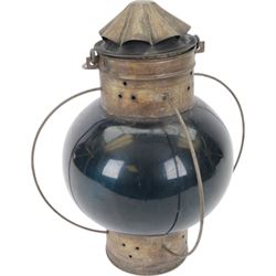 Early 20th century ship's blue glass onion lantern, H36cm
