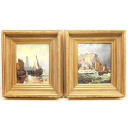 Circle of Robert Ernest Roe (British 1852-1921): Shipping off Scarborough, pair oils on canvas unsigned 29cm x 24cm  