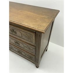 19th Century Continental carved oak three drawer chest