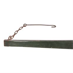 Green painted yoke with iron fittings and hooks, L118cm