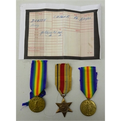  WWl Victory Medals to G-31932. PTE. H. DAWSON. R.W KENT.R and 29067. PTE. W. J. BARNES, Regit illegible and an Africa Star, all with ribbons (3)   