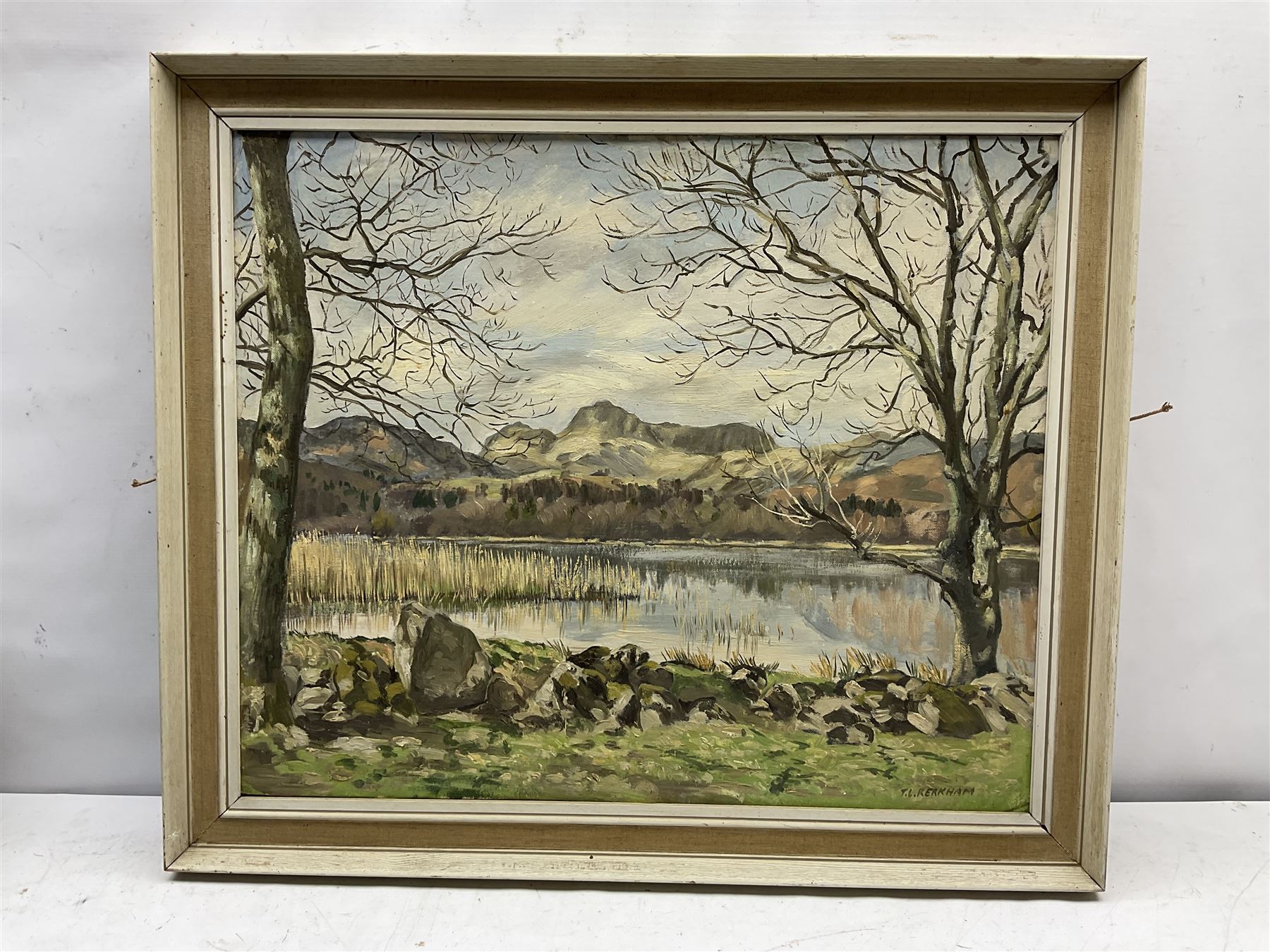 Thomas Leslie Kerkham (British 1918-1986): Lakeside Scene, oil on board signed 50cm x 60cm