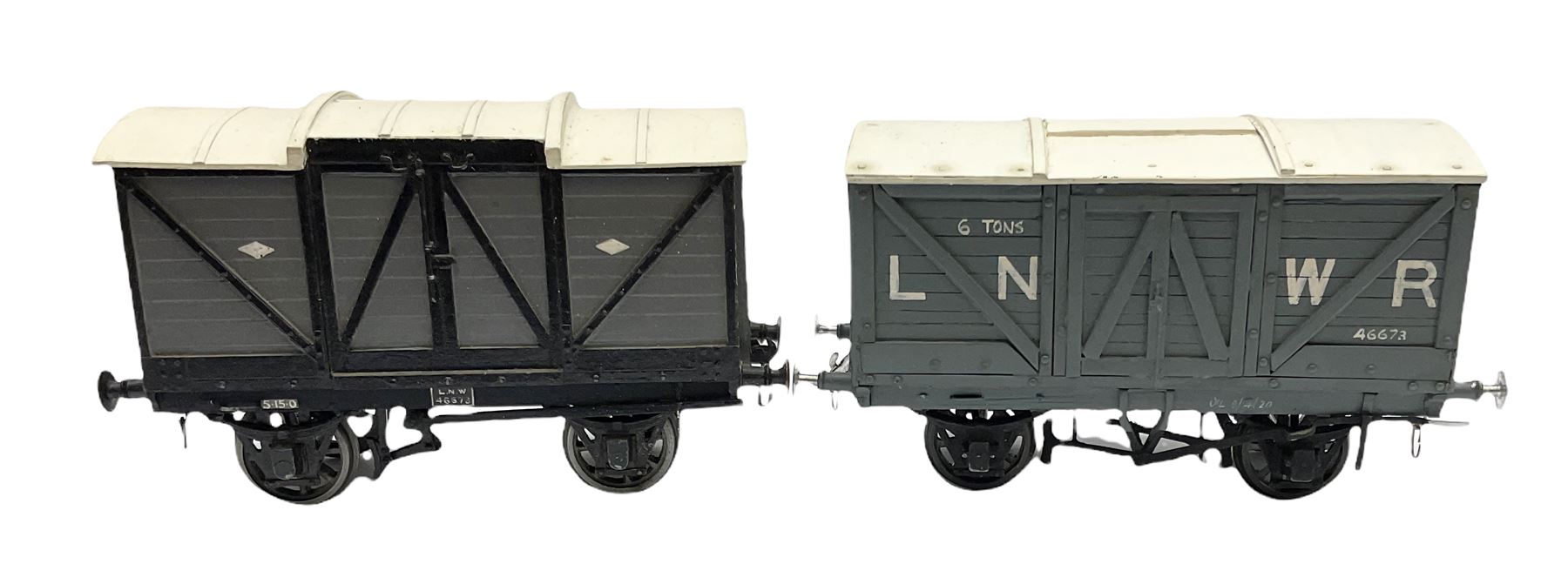 '0' gauge - seven scratch-built LNWR wagons including 10-ton covered wagon, three other covered wagons and three open wagons; all unboxed (7)
