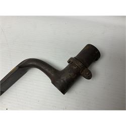 Early 19th century British Brown Bess musket rifle socket bayonet with zigzag fitting stamped D71 and triangular blade stamped 270 L55cm overall; and two other 19th century socket bayonets; no scabbards (3)