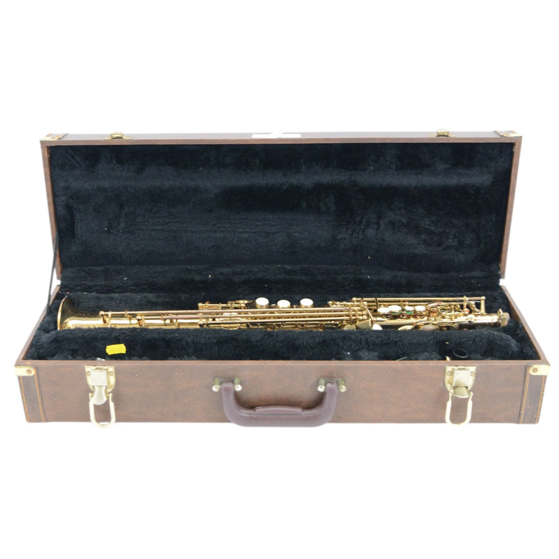 20th century Earlham straight soprano saxophone with mouthpiece, in a hard velvet lined case.