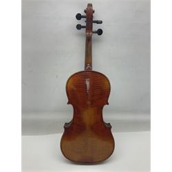 Saxony violin c1890 with 35.5cm two-piece maple back and ribs and spruce top L59cm overall; in carrying case