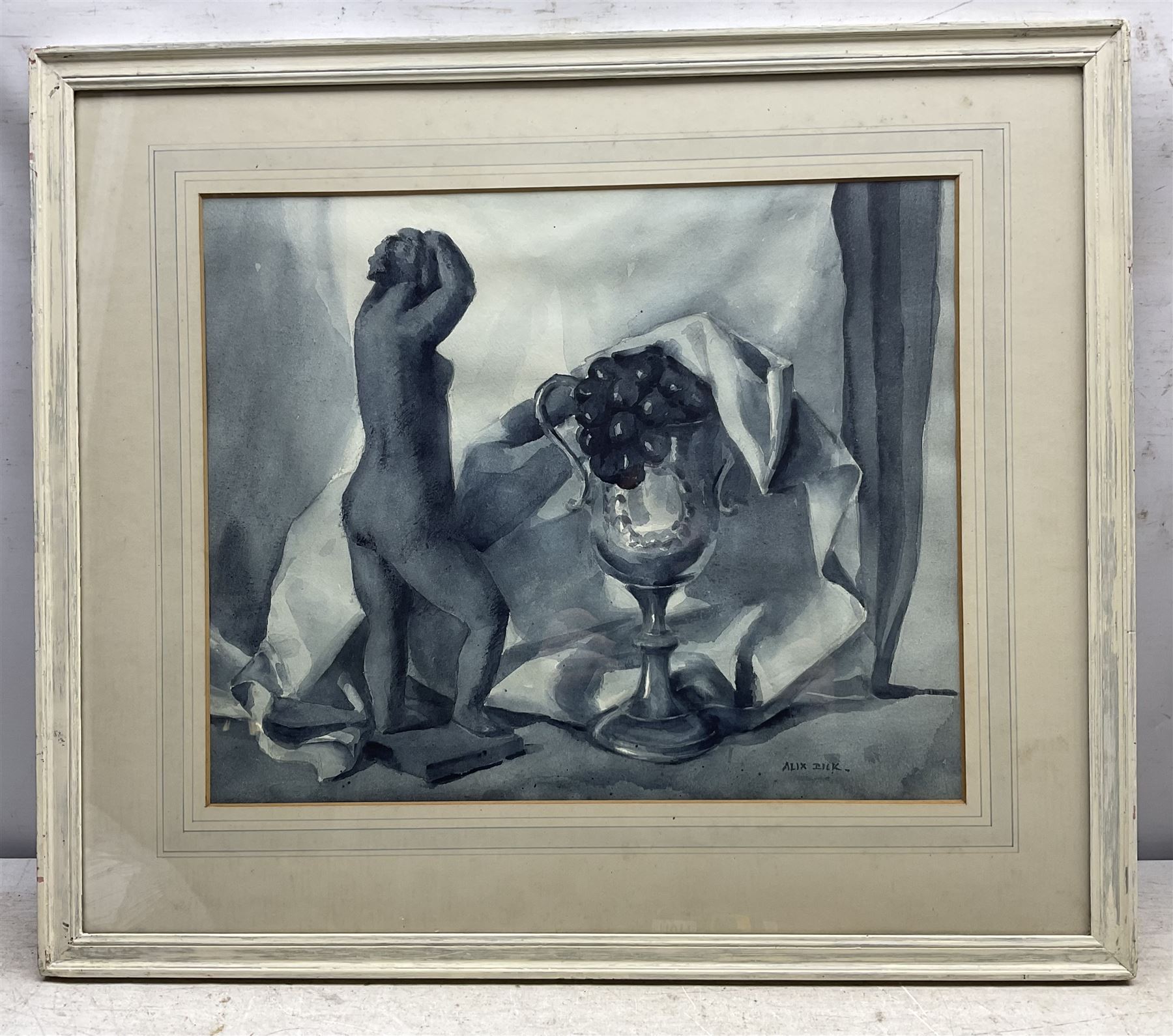 Jessie Alexandra Dick (Scottish 1896-1976): 'Black Sculpture', watercolour en grisaille signed, titled verso 36cm x 44cm 