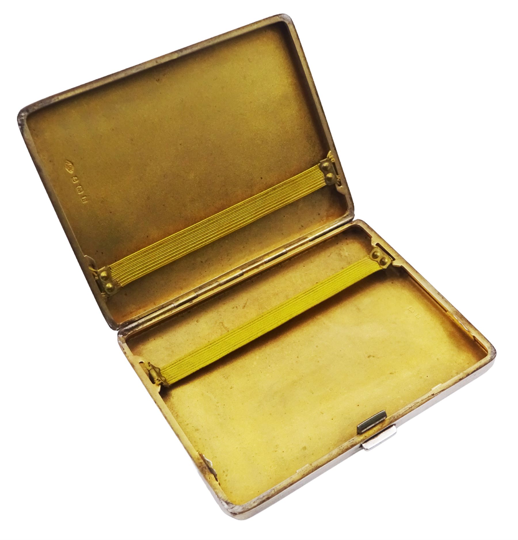1920's silver cigarette case with engine turned horizontal striped decoration and vacant panel to top corner, hallmarked Adie Brothers Ltd, Birmingham 1929, H10.7cm, W8.2cm, approximate total weight 5.39 ozt (167.7 grams)