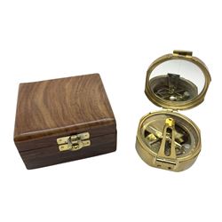 Brass compass marked Stanley London, in wood case