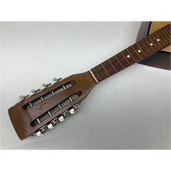 French mandolin with segmented lute back and mother-of-pearl inlaid spruce top; bears label for 'Jerome Thibouville-Lamy & Cie Paris L60cm; and another unmarked flat-back mandolin; both for completion (2)