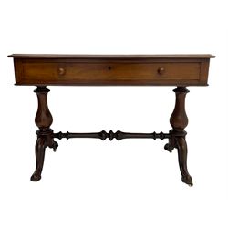 Victorian mahogany console table, single drawer, stretcher base
