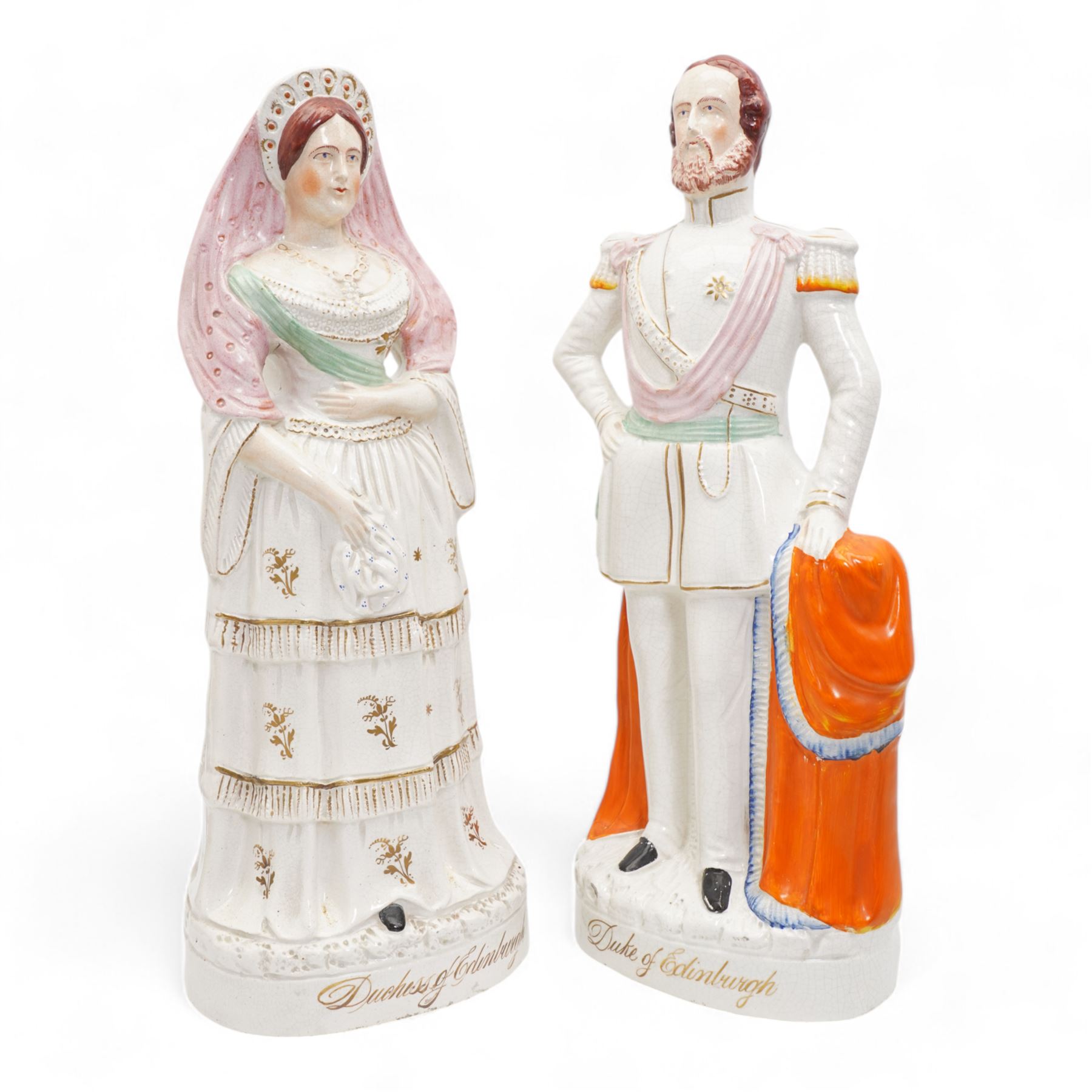 Pair of large Victorian Staffordshire figures modelled as the Duke and Duchess of Edinburgh, H45cm (2)