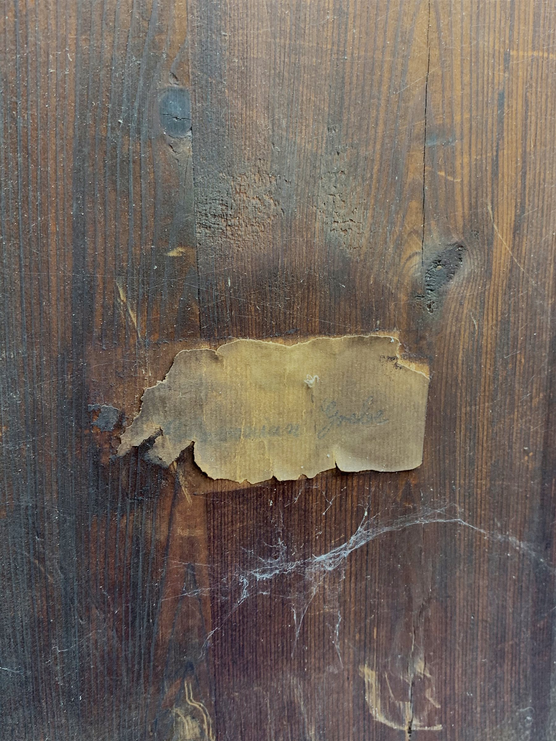 Taxidermy: Victorian cased Slavonian Grebe (Podiceps aritus), in naturalistic setting with snow covered ground work and grasses, set against a painted waterscape backdrop, encased within a pitch pine three pane display case, with paper label verso inscribed Slavonian Grebe, H35cm L25cm D15.5cm 