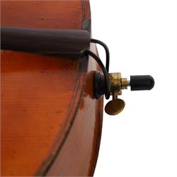 19th century cello, with two piece back and ebonised finger board, contained within a hardcase, cello back length 75cm