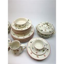 A Villeroy & Boch dinner wares decorated in the Petite Fleur pattern, comprising eight dinner plates, six salad plates, four side plates, eight bowls, two tureen and covers, one tea cup and saucer , coffee mug, open sucrier, and milk jug. 