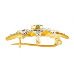 Silver-gilt diamond and emerald star pendant / brooch, with 14ct gold pendant bail, total diamond weight approx 0.50 carat, total emerald weight approx 0.60 carat