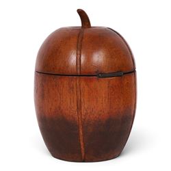 Wooden tea caddy in the form of a melon, in the Georgian style, with key, H15cm