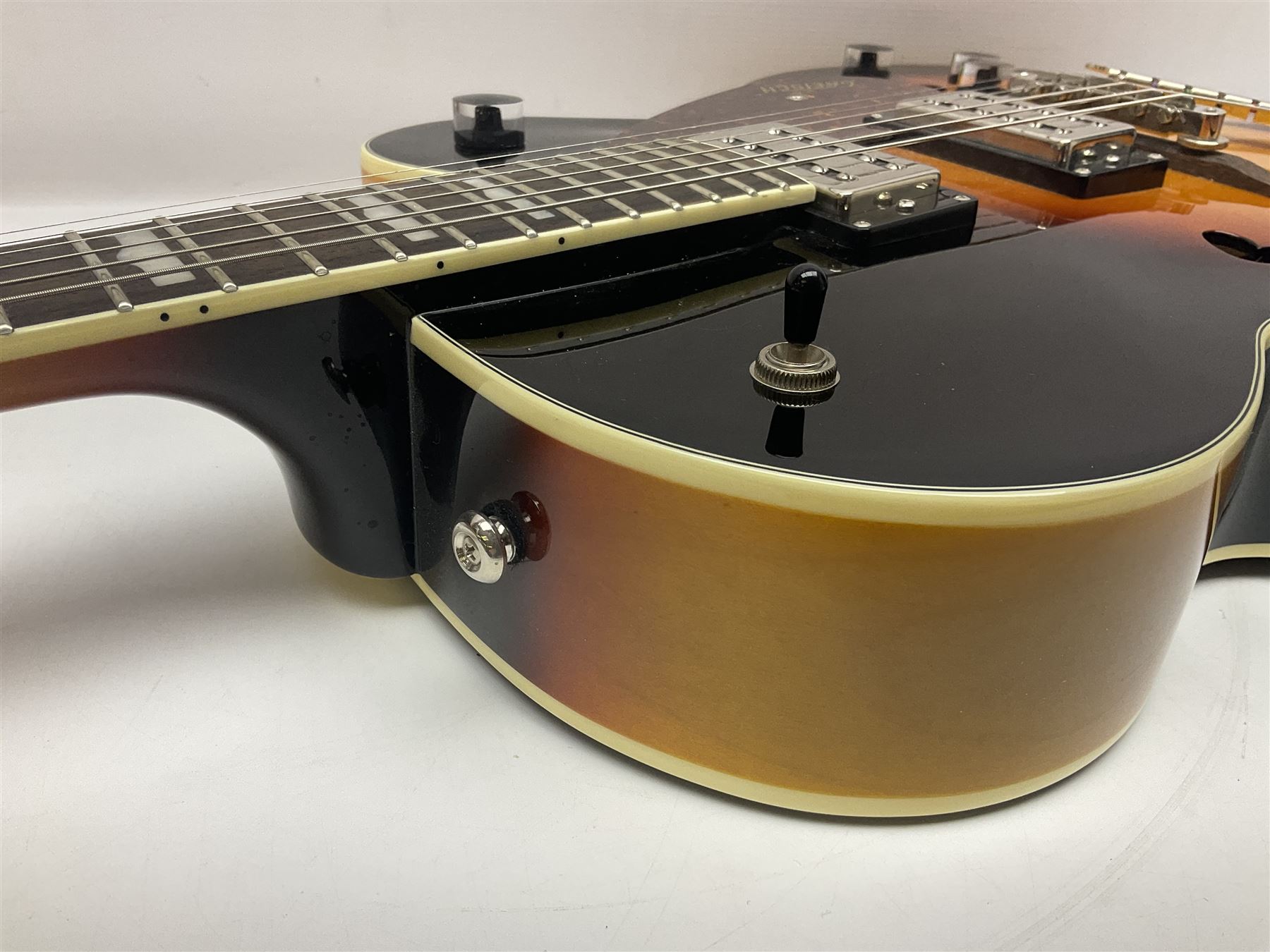 Gretsch G2420/ABB semi-acoustic guitar with three-tone sunburst finish, serial no.IS191201597, L107cm overall; in original hard carrying case dated 2019.