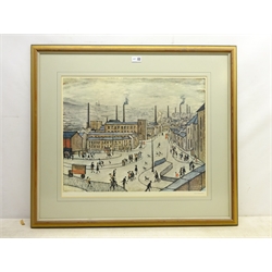 Laurence Stephen Lowry RA (Northern British 1887-1976): Huddersfield, limited edition coloured lithograph signed in pencil with Fine Art Guild blind stamp numbered KBB, 48cm x 58cm  DDS - Artist's resale rights may apply to this lot  