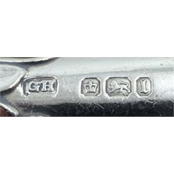 Edwardian silver handled three piece carving set, the knife blade stamped Asprey Bond Street, hallmarked Harrison Brothers & Howson, Sheffield 1903, contained within a fitted case, the interior silk lining marked Asprey 166 Bond St London 