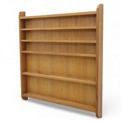 Mouseman - oak plate rack, with five shelves each with twin grooves, wall mountable, with signature mouse carving by Robert Thompson of Kilburn