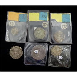 Various hammered coins including James I 1623 sixpence, Charles I 1625-1644 shilling  and four other coins