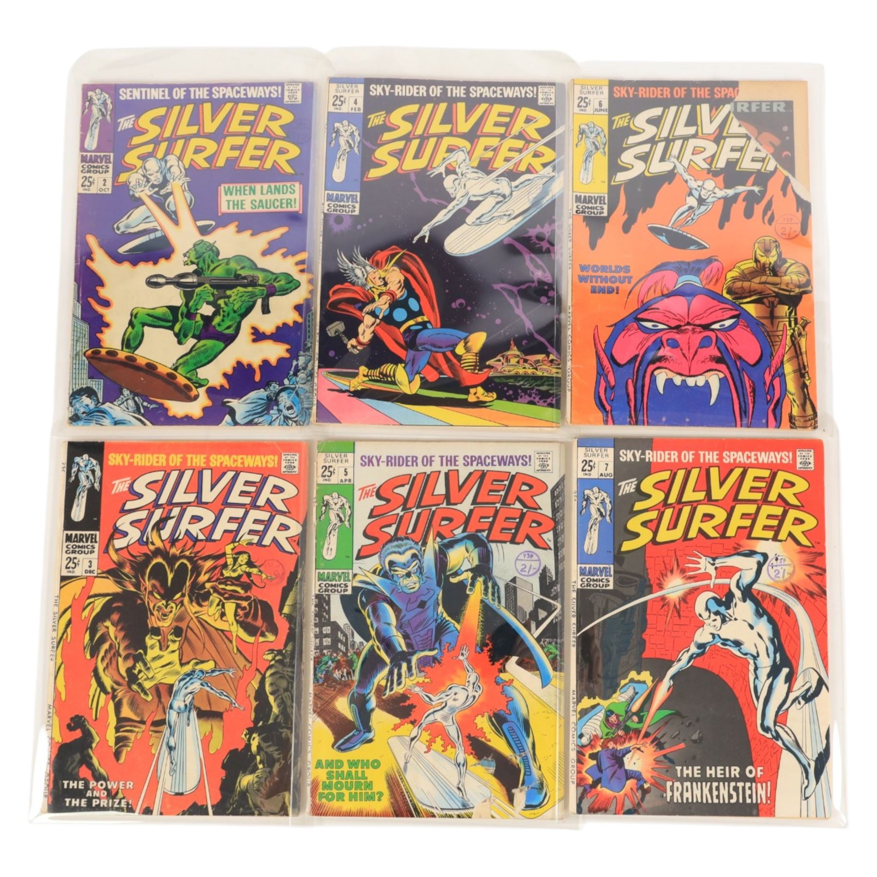 Seventeen Marvel Silver Age 'The Silver Surfer' comic books, spanning years 1968-1970, comprising issues #2, #3, #4, #5, #6, #7, #8, #9, #10, #11, #12, #13, #14, #15, #16, #17, #18