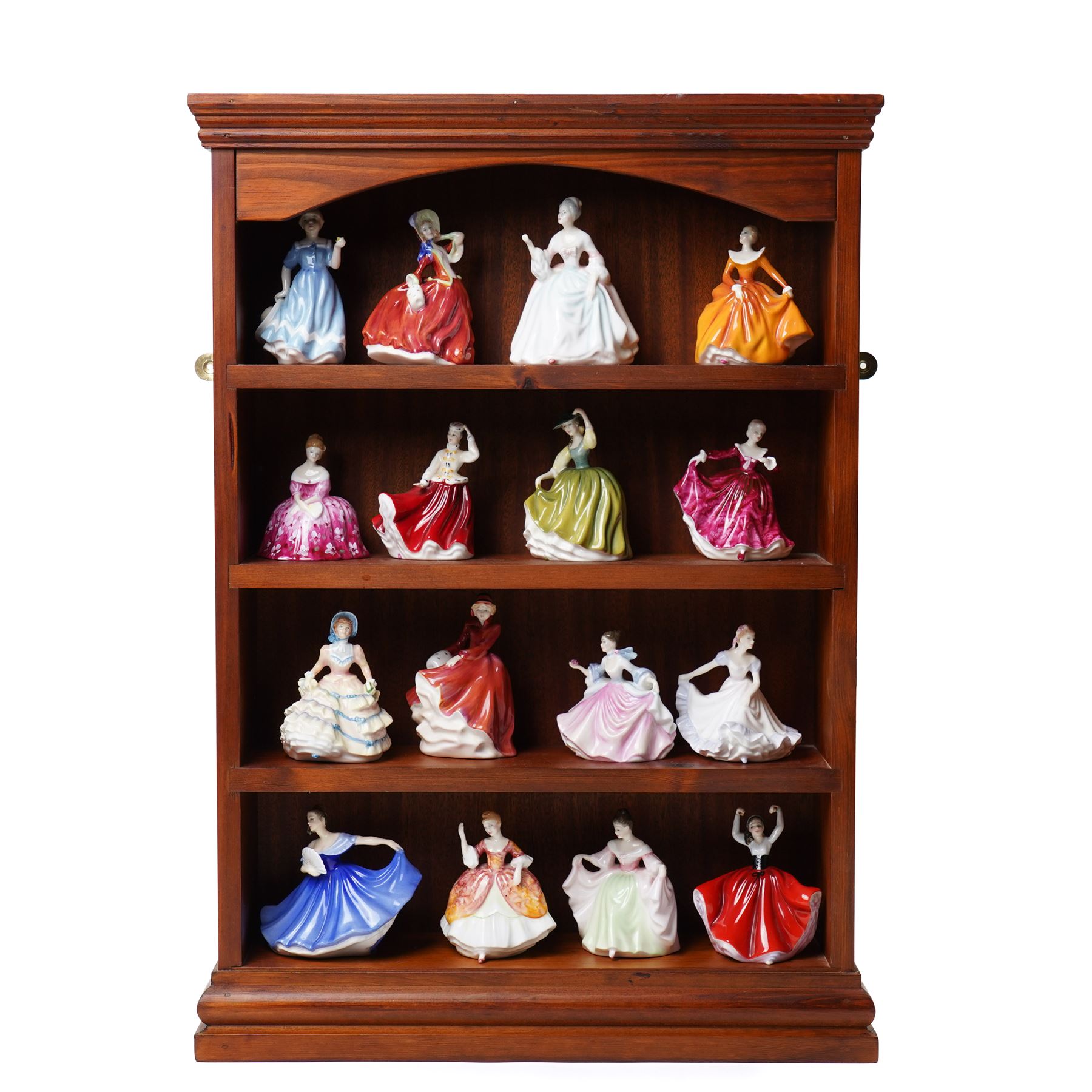 Large collection of miniature Royal Doulton figures, on display shelf, mostly dancing girls, including Karen, Sara, Christine, Elaine, Ninette, Rebecca, Emma, Hannah, etc, and a number of boxes (16) 