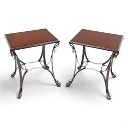And So To Bed - pair of 'Handel' bedside or lamp tables, faux leather metal supports