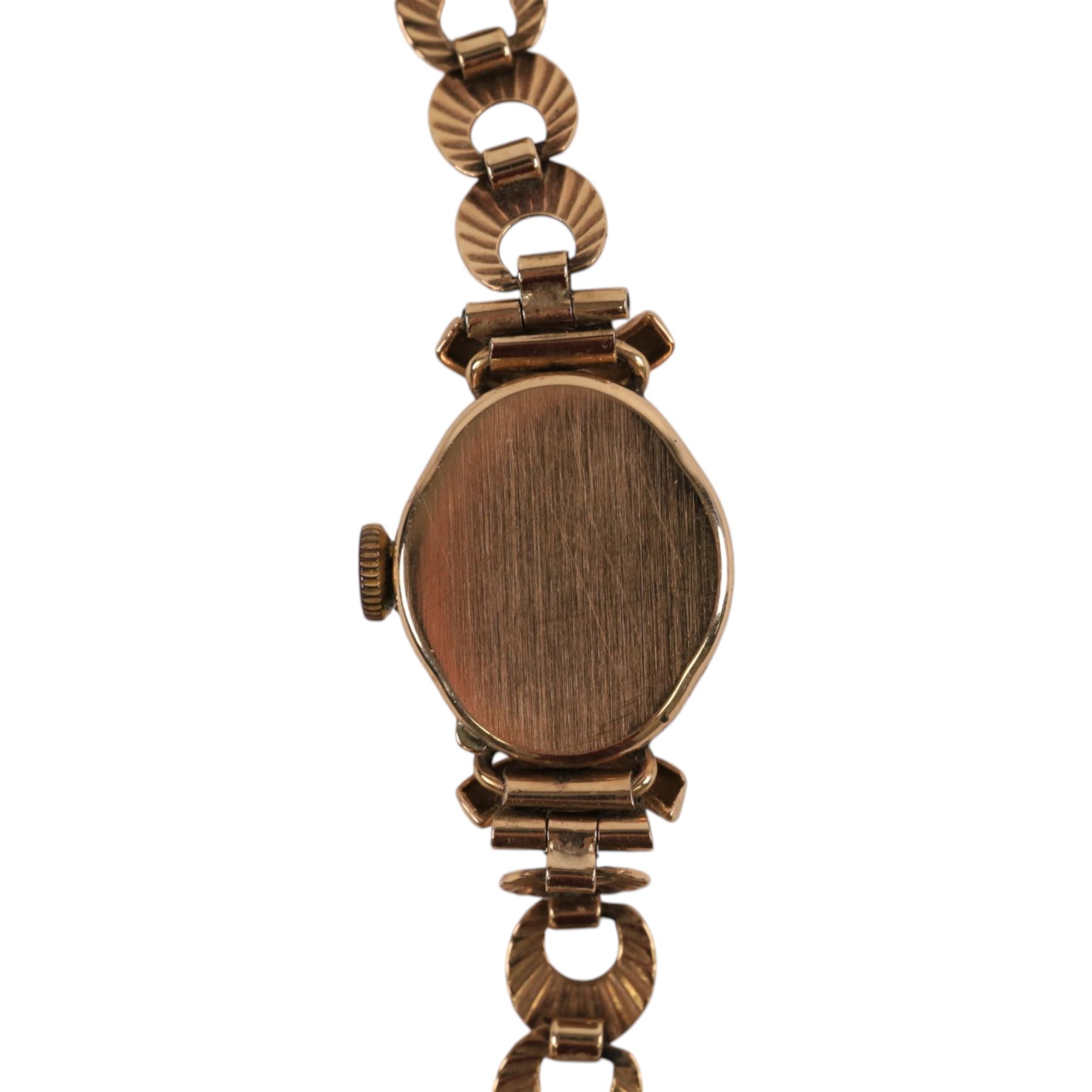 J W Benson ladies 9ct gold manual wind wristwatch, on 9ct gold bracelet, hallmarked