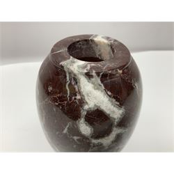 Red marble vase, of baluster form, H18cm