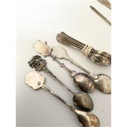 Quantity of silver thimbles and teaspoons, various hallmarks and stamps, and a quantity of other silver plate and metalware