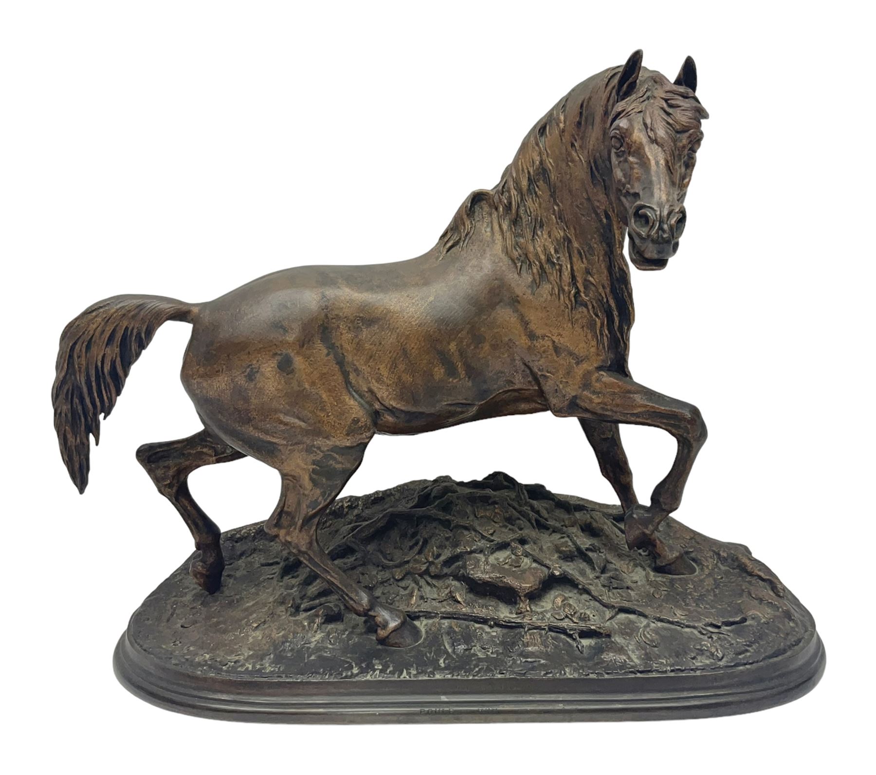 After P J Mene, bronze figure of a horse on a stepped oval base, H31cm 