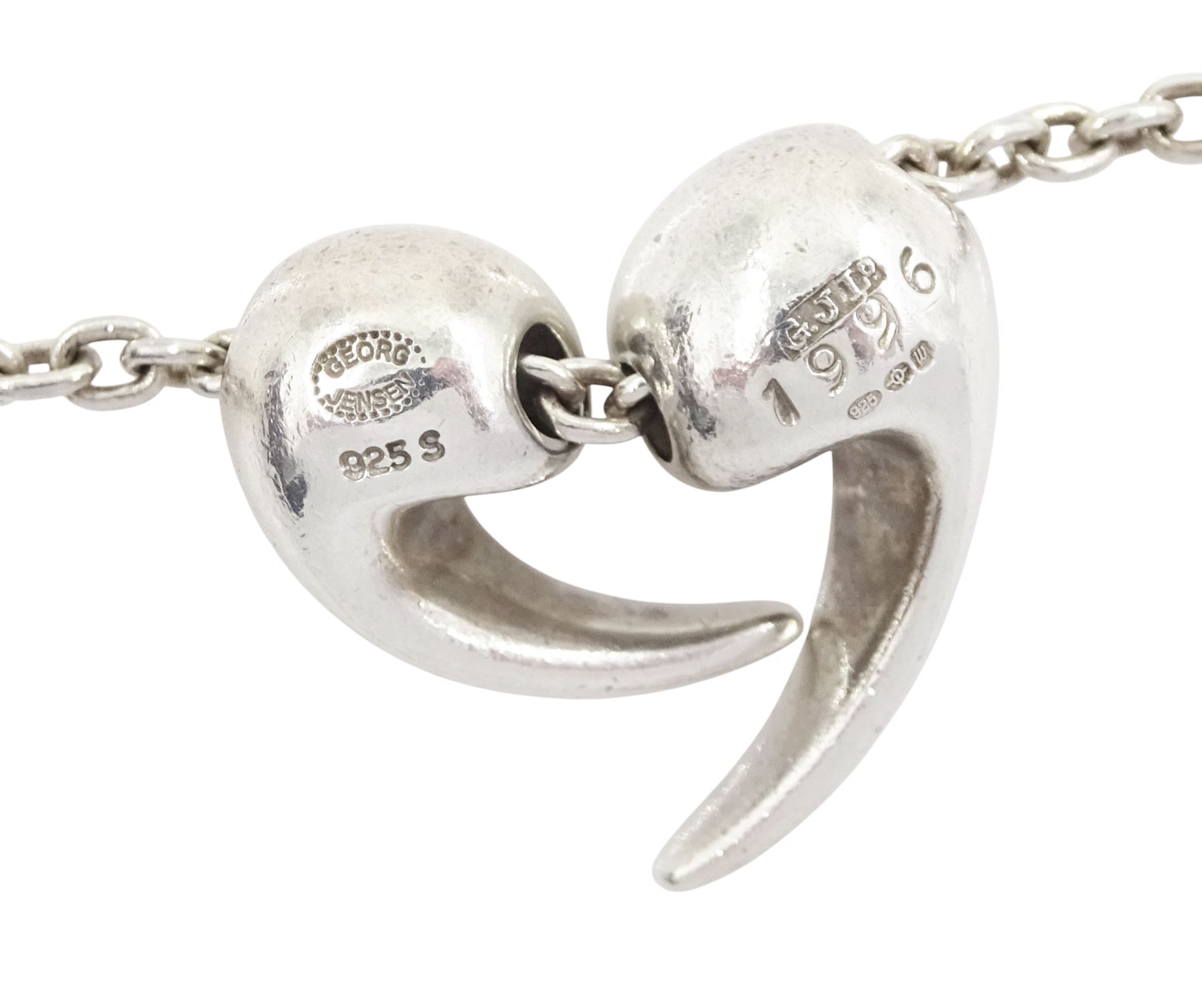 Georg Jensen silver heart pendant necklace, from 'Artist Pendant of the Year', designed by Minas Spiridis, London import mark 1996, boxed