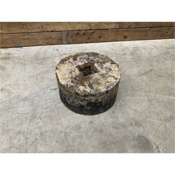 Collection of 9 decorative stone garden objects including sun dial small troughs mill stone and more,