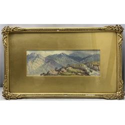 Scottish School (19th/20th Century): Mountainous Highland Landscape, pair watercolours unsigned 11cm x 31cm (2)