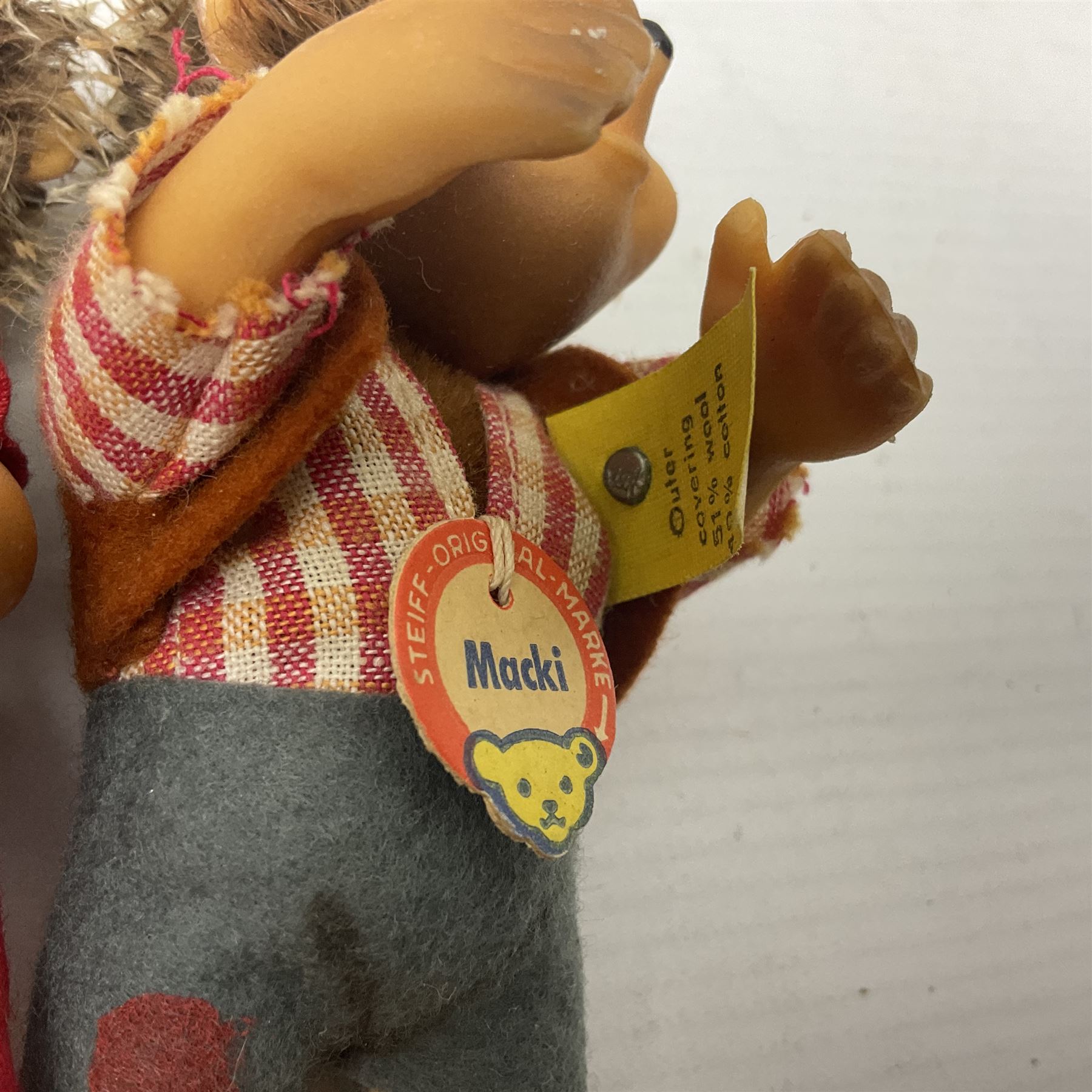 Steiff - Hedgehog family comprising Mecki, Micki, Macki and Mucki; all bearing original swing tags with only Micki lacking the button label, tallest H17cm 