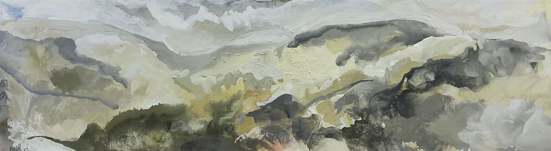 Peter Michael Hicks (Yorkshire 1937-): 'Little Fryup Dale', acrylic signed with initials and dated '97, exhib. Scarborough Art Gallery 'Celebrating the North York Moors', 2001, label verso 18cm x 63cm 