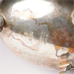 Late Victorian silver sauceboat with crimped rim, C scroll handle on shaped supports Sheffield 1899 Maker Martin Hall & Co, retailed by Allen & Daws, Norwich