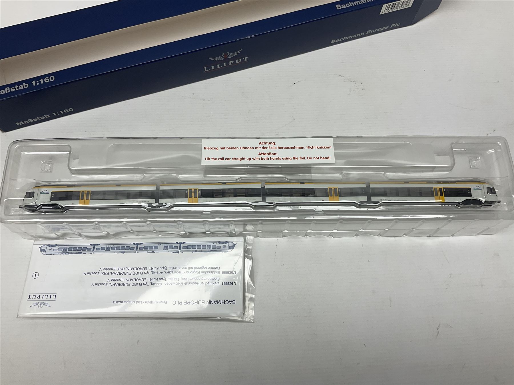 Bachmann Liliput 'N' gauge - two Regionaltriebwagen FLIRT four-car trains for Eurobahn and Seehas; both boxed (2)