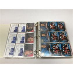 Collection of Star Trek collectors cards to include ‘Alternate Universe’ and ‘Q Continuum’ series, Star Wars cards etc housed in white album
and Harry Potter, Disney and other loose examples