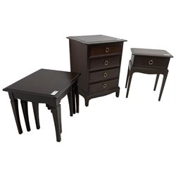 Stag Minstrel - four-drawer bedside chest (W53cm, H72cm, D47cm); bedside table with single drawer (W44cm, H58cm, D32cm); and a nest of three tables (55cm x 46cm, H45cm)