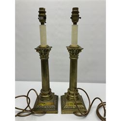 Pair of brass table lamps in the form of fluted Corinthian columns, H46cm