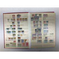 Great British and World stamps including Cape of Good Hope, Natal, British South Africa, Jersey, Southern Rhodesia, Northern Rhodesia, Zambia, Great British Queen Victoria penny reds etc and various first day covers, housed in three stockbooks and loose