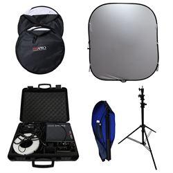Photography lighting equipment, comprising Lastolite background, two Pixapro reflectors, M...