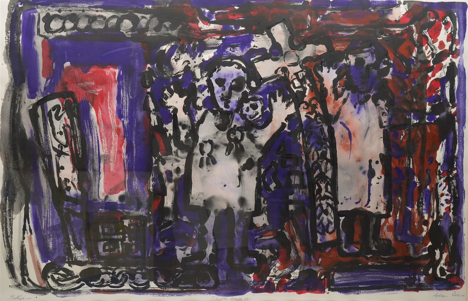 Gillian Ross Kelsey (British 1935-2025): 'Celtic Image No 1' and 'Celtic Image No 2', two acrylic monotypes signed and titled in pencil max 70cm x 110cm (2)